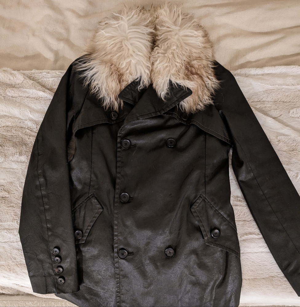 Richard Chai Men's Fur Trimmed, Metallic Grey Jacket, Sample Piece